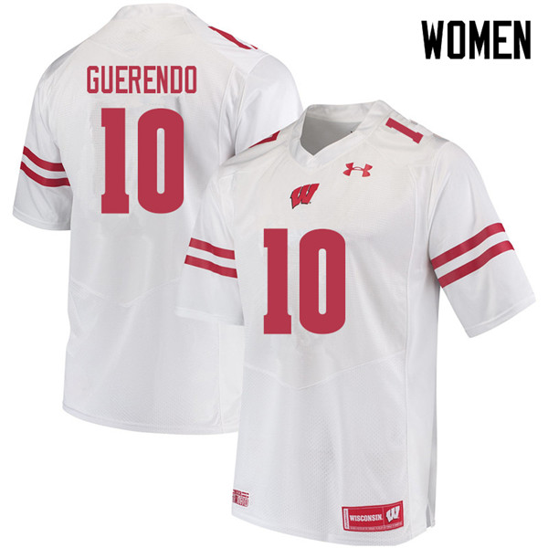Wisconsin Badgers Women's #10 Isaac Guerendo NCAA Under Armour Authentic White College Stitched Football Jersey GW40C64LS